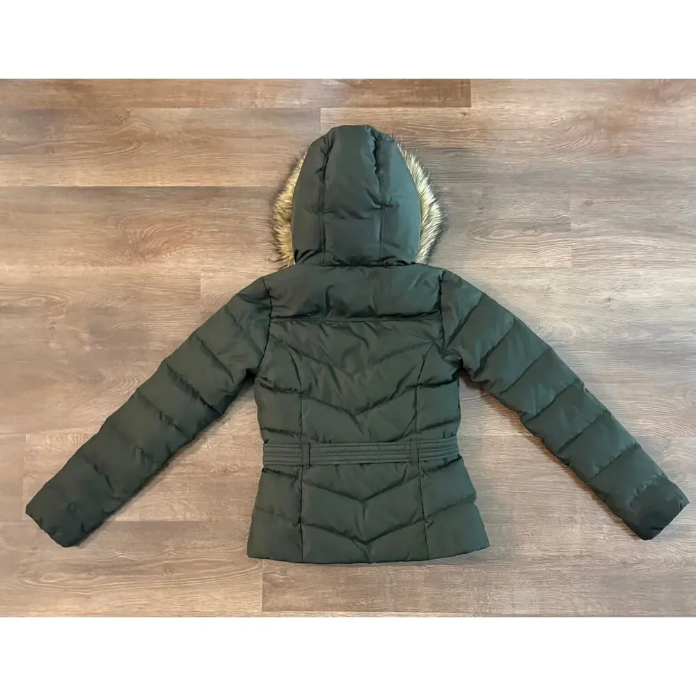 Hollister Women’s Down Puffer Jacket Small Green Faux Fur Hood Winter Coat - Picture 9 of 9